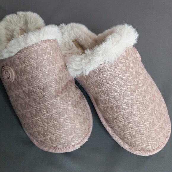 Michael Kors Janis Faux Fur-Lined Logo Jacquard Slipper 9 M Soft Pink - Picture 4 of 10